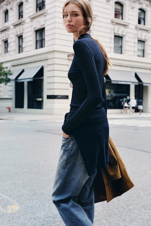 Трикотажный топ поло в рубчик- Заказать в России