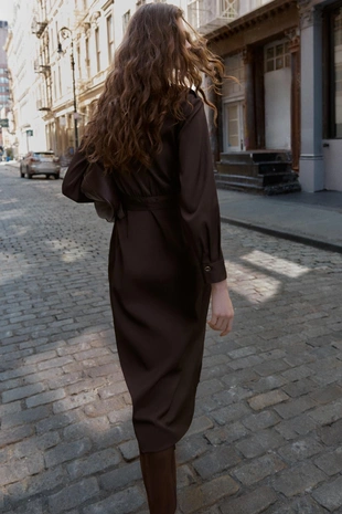 Платье миди с запахом и поясом- Заказать в России