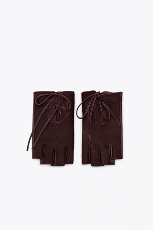 Кожаные митенки с отделкой из искусственного меха- Заказать в России