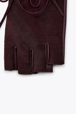 Кожаные митенки с отделкой из искусственного меха- Заказать в России