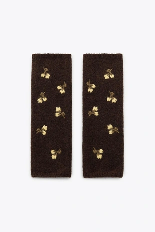 Трикотажные митенки с цветочной вышивкой- Заказать в России