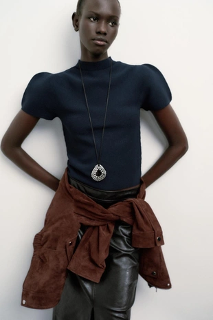 Топ трикотажный с рукавами-буфами- Заказать в России