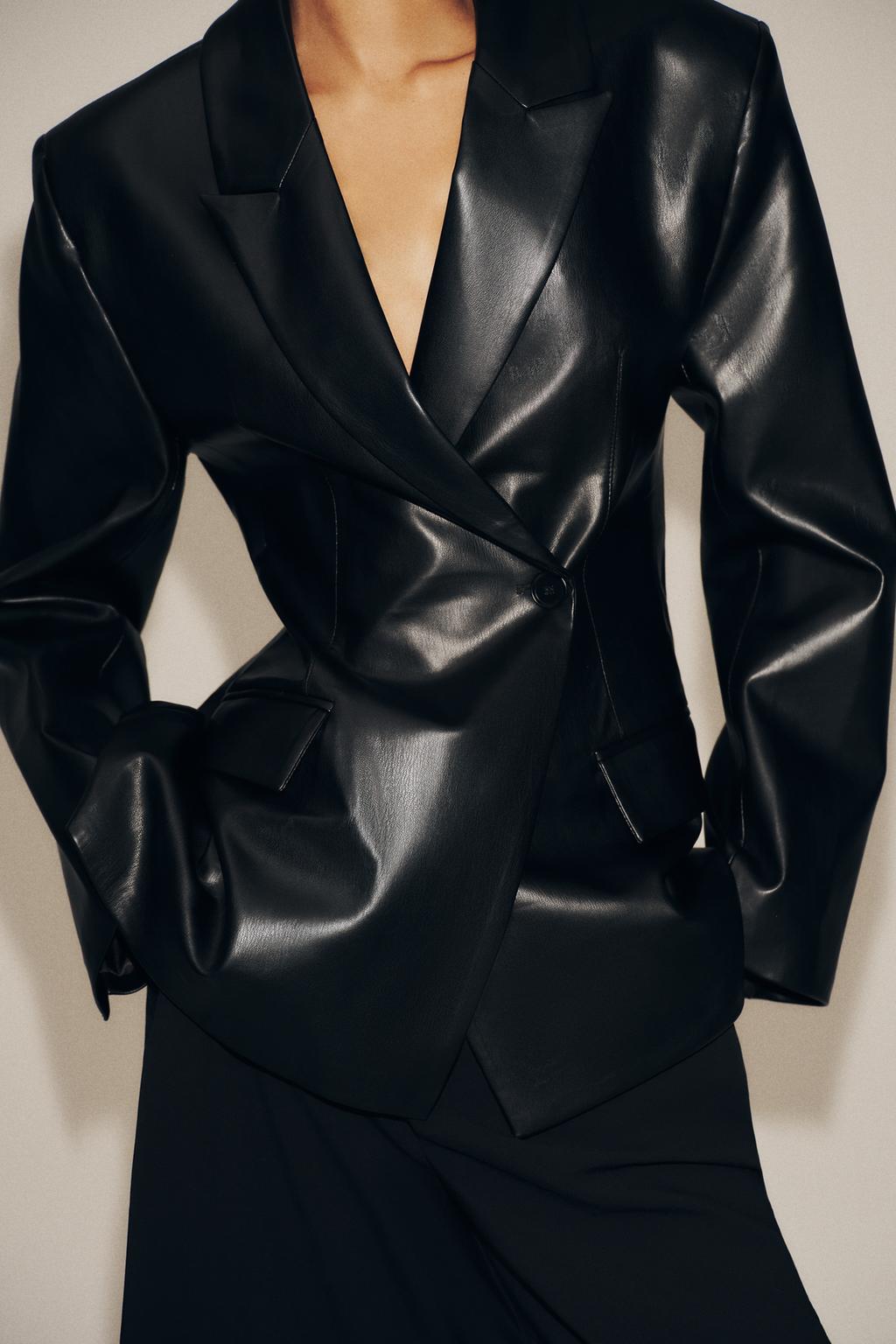 FAUX LEATHER TAILORED BLAZER