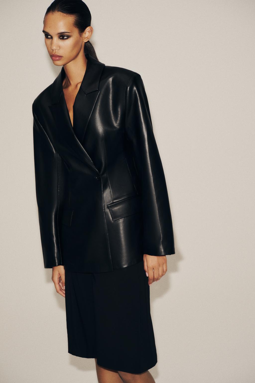 FAUX LEATHER TAILORED BLAZER