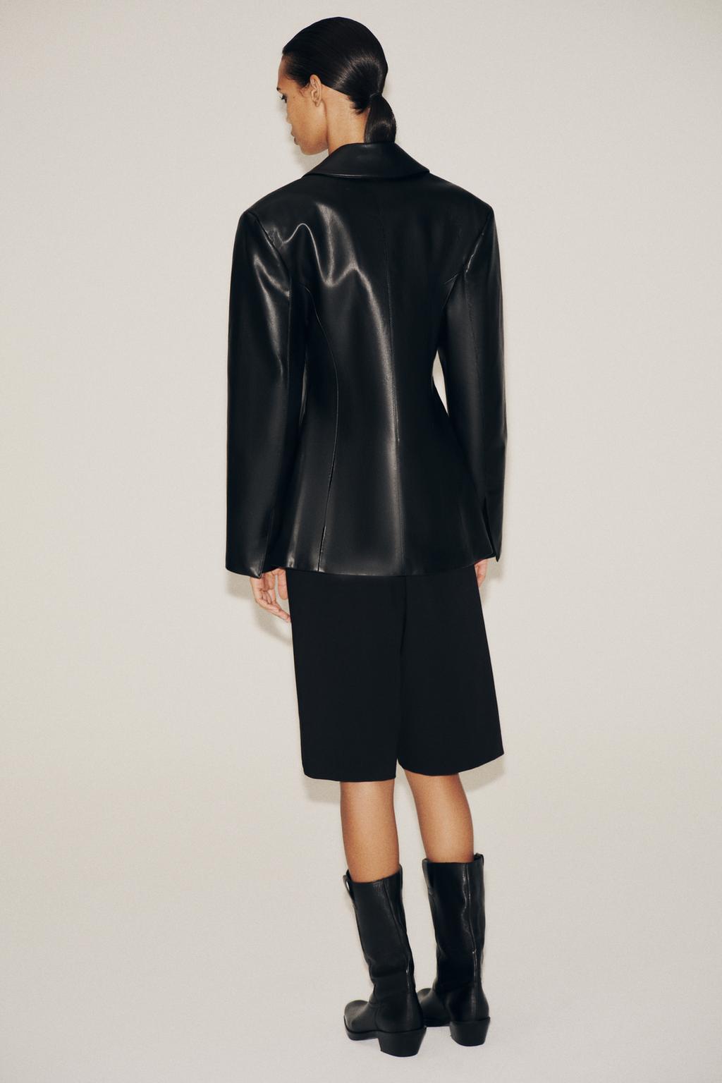 FAUX LEATHER TAILORED BLAZER