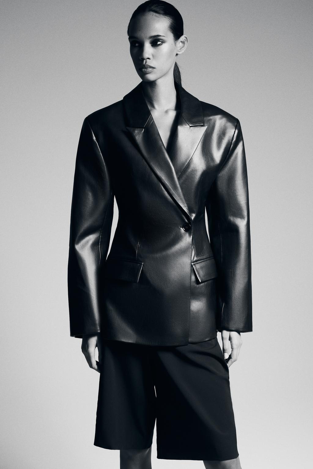 FAUX LEATHER TAILORED BLAZER