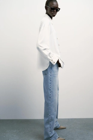 Атласная рубашка с комбинированными пуговицами- Заказать в России