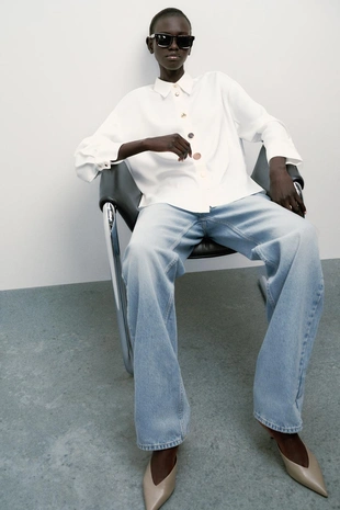 Атласная рубашка с комбинированными пуговицами- Заказать в России