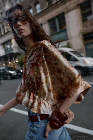 Узорчатая атласная рубашка- Заказать в России