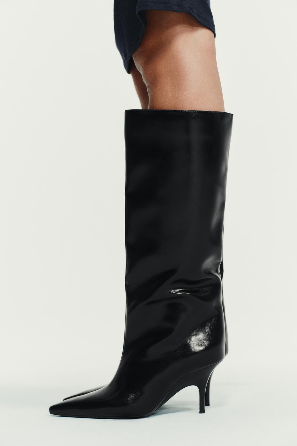 Zara Высокие сапоги на среднем каблуке - Цвет черный - black