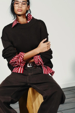 Купить Zara Прямые джинсы TRF с высокой посадкой