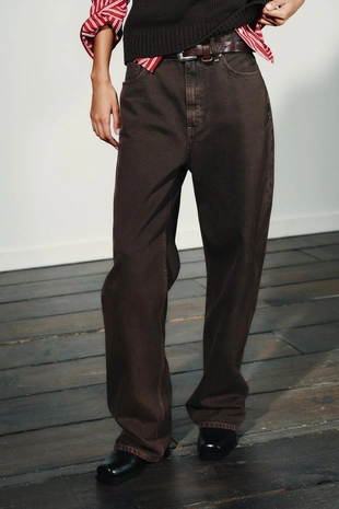 Brown | 1300/253/700 - Zara Прямые джинсы TRF с высокой посадкой