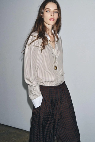 Рубашка в полоску с контрастной отделкой — ZW COLLECTION- Заказать в России