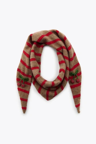 Вязаная бандана в полоску с вишнями- Заказать в России