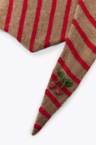 Вязаная бандана в полоску с вишнями- Заказать в России