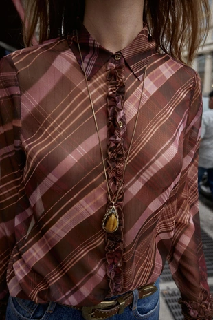 Полупрозрачная блуза в клетку- Заказать в России