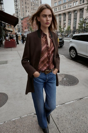 Полупрозрачная блуза в клетку- Заказать в России