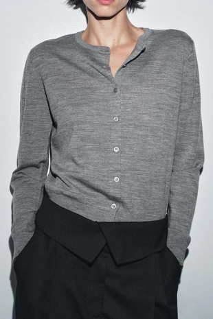 Кардиган из 100% шерсти, гладкая вязка- Заказать в России