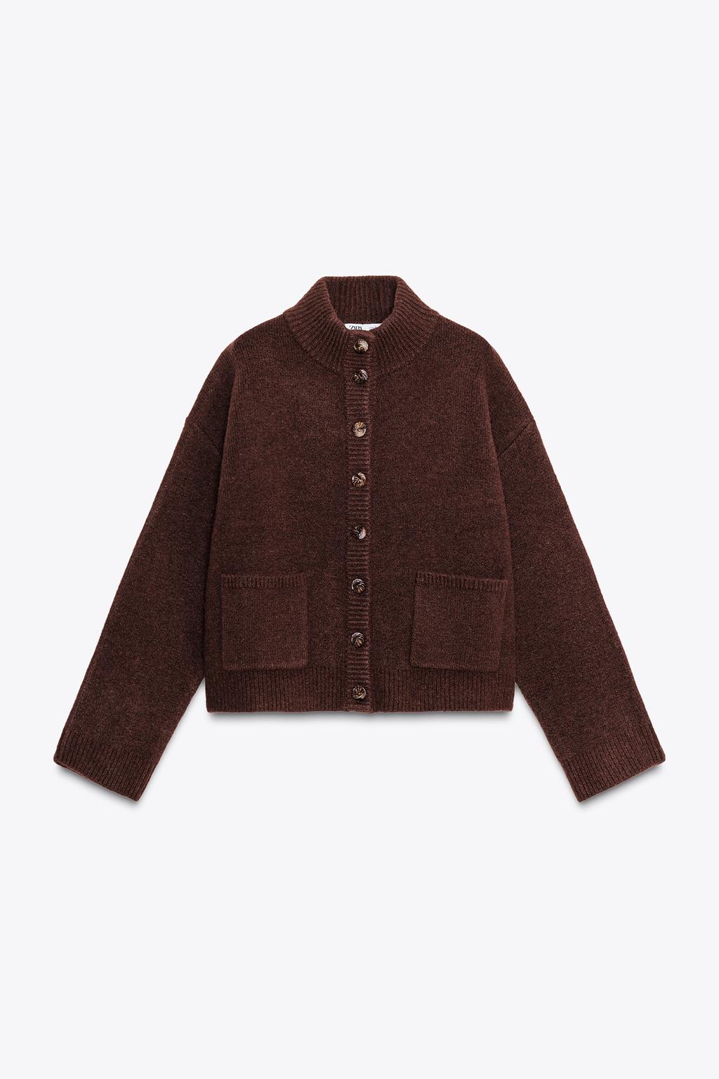 ВЯЗАНАЯ КУРТКА С ВОРОТНИКОМ-СТОЙКОЙ