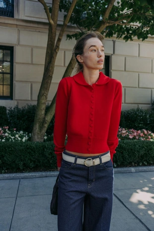 Вязаный кардиган с воротником «питер пэн»- Заказать в России