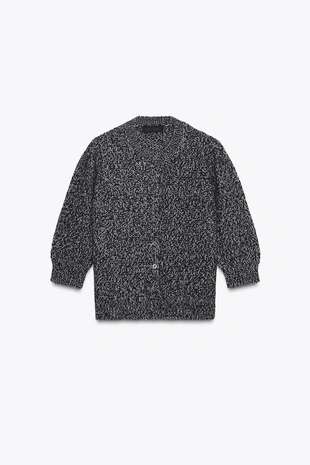 Вязаный кардиган с рукавами-буфами длины три четверти- Заказать в России