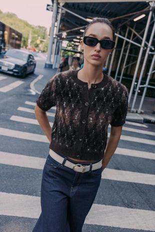 Кардиган с короткими рукавами и узором «ромбы»- Заказать в России