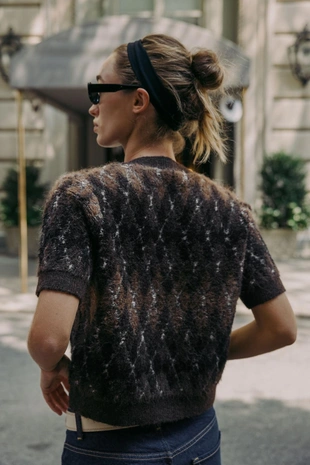 Кардиган с короткими рукавами и узором «ромбы»- Заказать в России