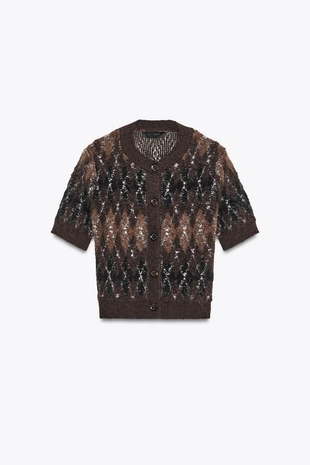 Кардиган с короткими рукавами и узором «ромбы»- Заказать в России