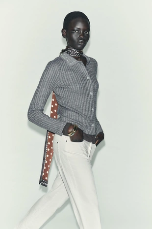 Кардиган с вырезами и драгоценным воротником- Заказать в России