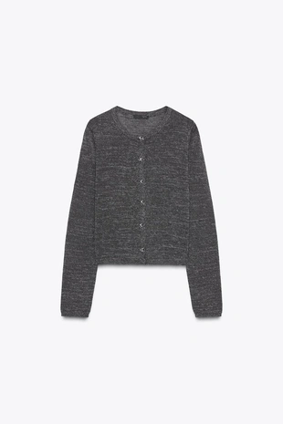 Куртка с металлизированной нитью и пуговицами- Заказать в России