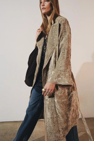 Бархатное кимоно с вышивкой ZW COLLECTION LIMITED EDITION- Заказать в России