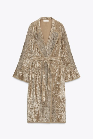 Бархатное кимоно с вышивкой ZW COLLECTION LIMITED EDITION- Заказать в России