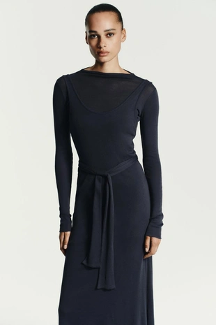 Длинное платье с эффектом двойного пояса-завязки- Заказать в России