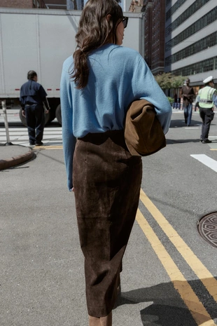 Юбка-миди на запáх из 100% кожи- Заказать в России