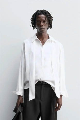 Рубашка с бантом из струящейся ткани- Заказать в России