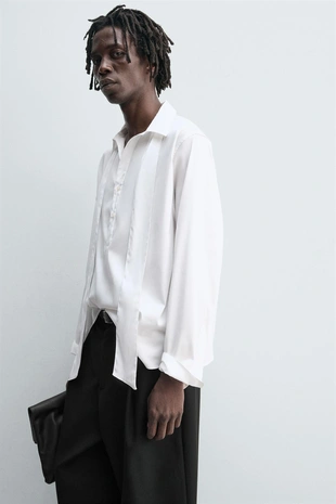 Рубашка с бантом из струящейся ткани- Заказать в России