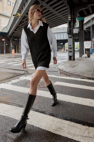 Комбинированное мини-платье из поплина- Заказать в России