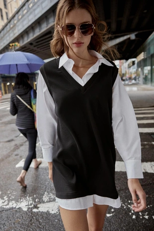 Комбинированное мини-платье из поплина- Заказать в России