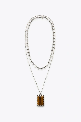 Набор из 2 ожерелий с звеньями и камнями- Заказать в России