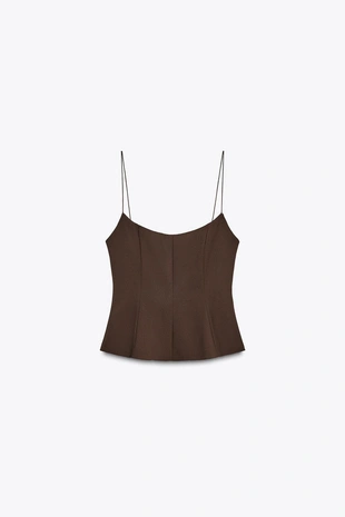 Топ из эластичной ткани с баской- Заказать в России