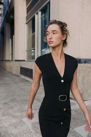 Платье миди стрейч с поясом- Заказать в России