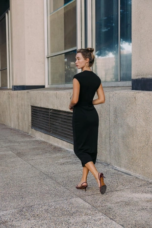 Платье миди стрейч с поясом- Заказать в России