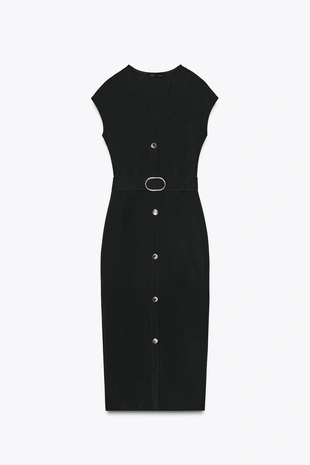 Платье миди стрейч с поясом- Заказать в России