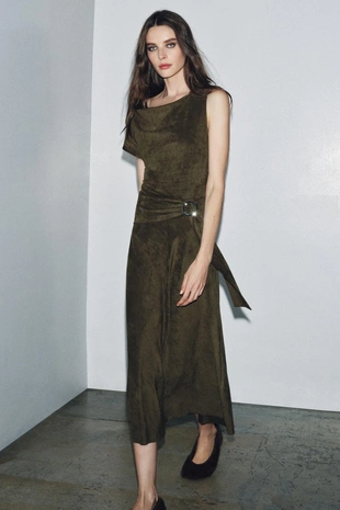 Асимметричное платье из искусственной замши- Заказать в России