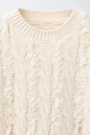 Свитер с тюлем и узором «косы»- Заказать в России