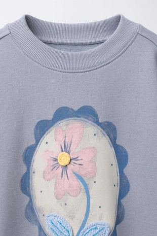 Толстовка с цветочным принтом, отделкой крючком- Заказать в России