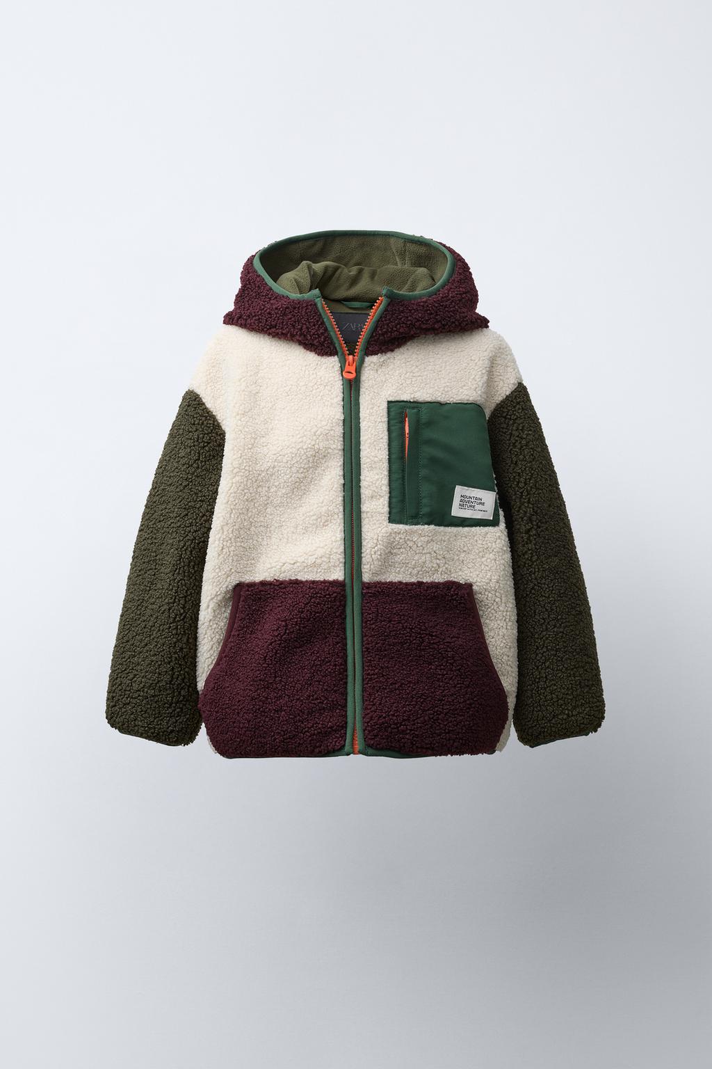 COLOUR BLOCK FAUX SHEARLING FLEECE-LINED JACKET