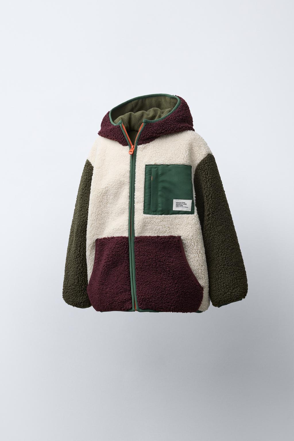 COLOUR BLOCK FAUX SHEARLING FLEECE-LINED JACKET