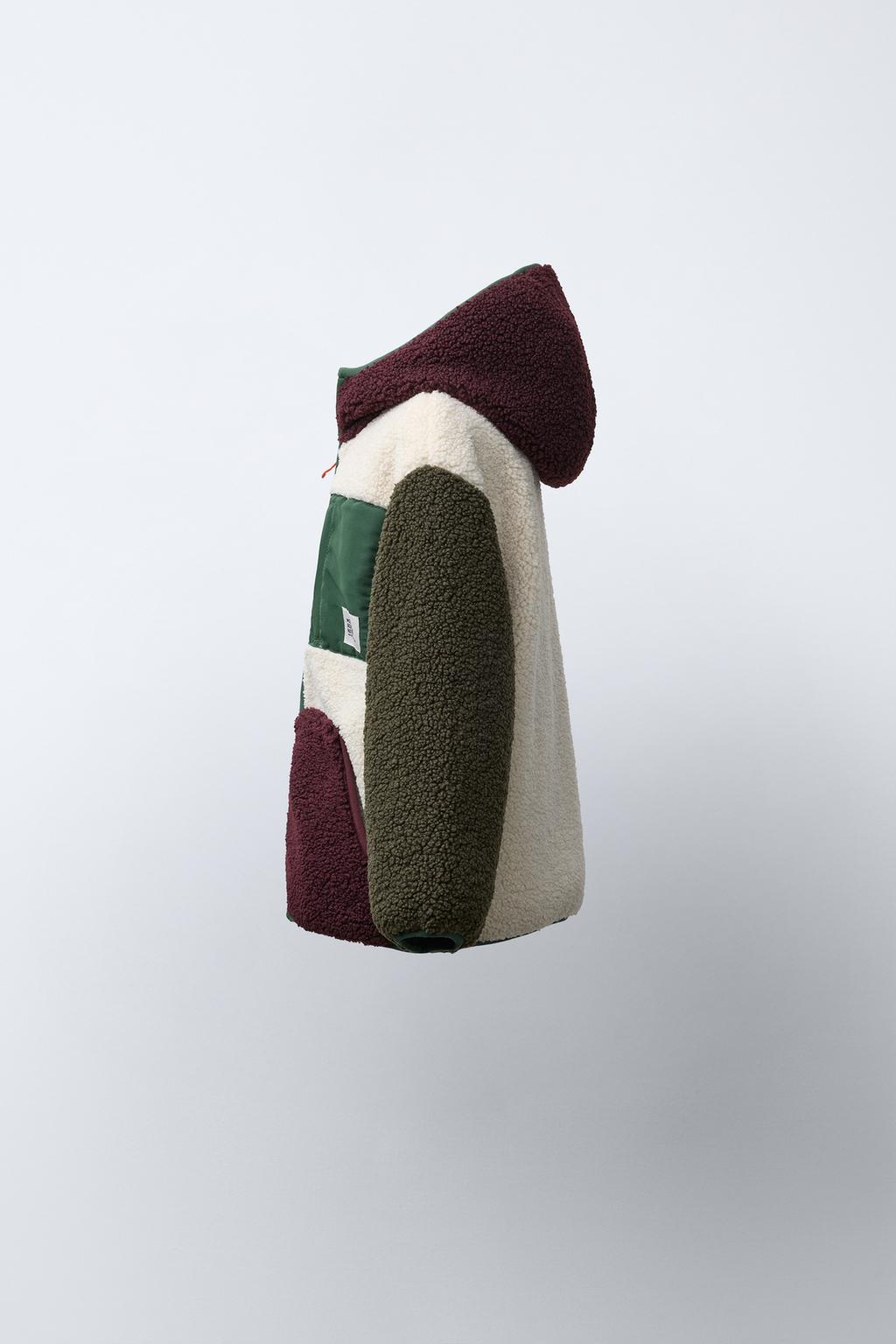 COLOUR BLOCK FAUX SHEARLING FLEECE-LINED JACKET