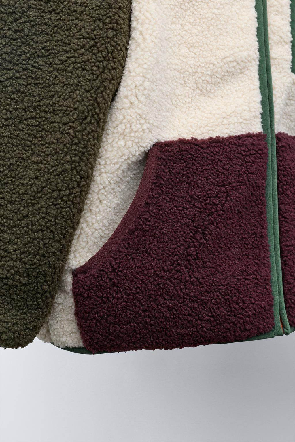 COLOUR BLOCK FAUX SHEARLING FLEECE-LINED JACKET